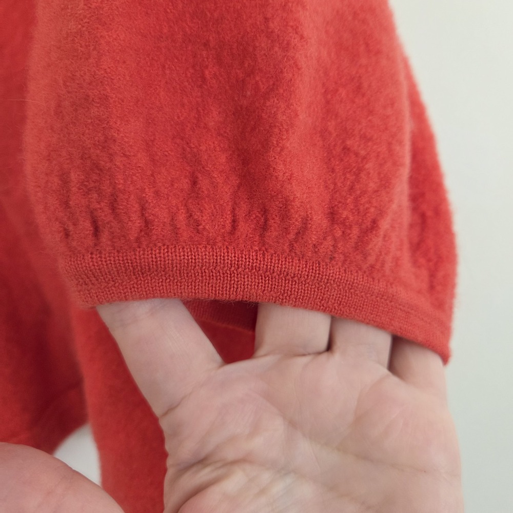 Jones Of New York 100% Merino Wool Orange Artsy 3/4 Puff Sleeve Cardigan Sz Lrg - Picture 7 of 16